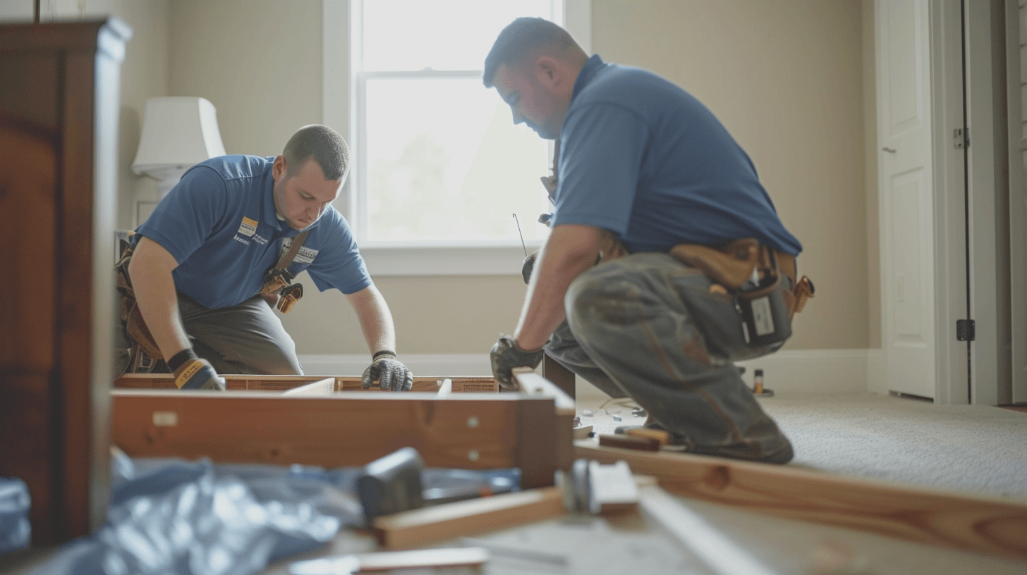 Movers Taking Apart Bed Frame